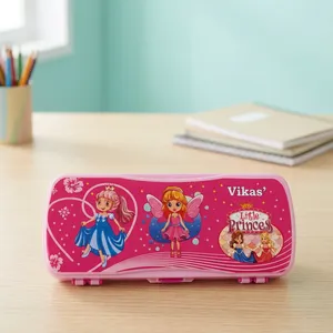 VIKAS X MAXO <b>Pink</b> Pencil <b>Box</b> Hard Plastic Stationery Storage Case with Strong Clip Closure Lightweight Organizer for School - Product Image 3