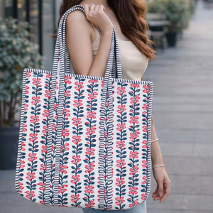 Bolsa de Mano Acolchada de Algodón con Estampado Artesanal Indio, Diseño Floral Vintage Ecológico para Uso Diario, Lavable, para Compras - Product Image 1