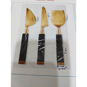 Ensemble de couteaux à fromage en acier inoxydable avec manche en bois et pierres mélangées dorées, ustensiles de charcuterie, vente en gros, personnalisable, pour la décoration de la maison et les fêtes - Product Image 5