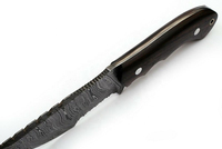 Couteau de chasse à lame fixe en acier Damas fait main, manche en bois, bord dentelé, avec étui en cuir, lot de 1 pièce, garantie 3 ans