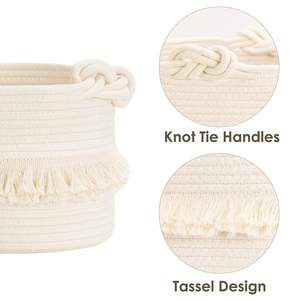 <b>Small</b> Woven Storage <b>Basket</b> Cotton Rope Decorative <b>Hamper</b> with Tassel Nursery Diaper Blanket Magazine Organizer - Product Image 3