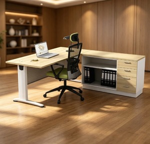 Bureau informatique moderne en bois avec armoire de rangement, mobilier de bureau autonome pour usage commercial, assemblage requis - Product Image 2