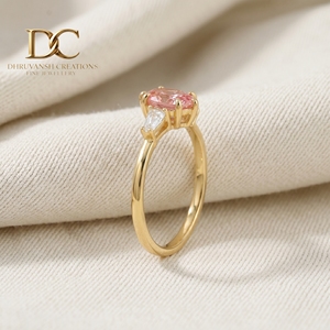 Anillo de Boda Elegante de Diseño con Diamante Cultivado en Laboratorio y Zafiro Padparadscha Cultivado en Laboratorio, Certificado por IGI, Oro Sólido de 14 Quilates, Joyería de Lujo para Mujer - Product Image 6
