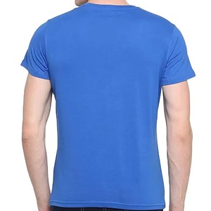 T-shirt en coton bleu uni brodé pour homme, manches courtes, col rond, coupe classique, toile formelle, séchage rapide, anti-plis, respirant - Product Image 5