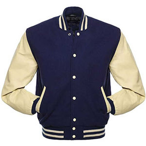 Unisex Varsity Letterman Bomber <b>Jacket</b> Hooded Reversible Waterproof Windproof Wool Shell <b>Leather</b> Sleeves Streetwear Style - Product Image 1
