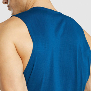 Men's Blue Polyester Knitted Tank Top O-Neck Sleeveless Solid Sporty Breathable Quick Dry 160g Front Logo Vest - Product Image 6