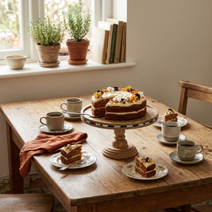 Support à gâteau rond en bois fait main, personnalisé, avec bordure incrustée noire et blanche, présentoir à dessert en bois massif naturel - Product Image 3