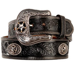 Ceinture occidentale en cuir sculptée à la main avec boucle en laiton lourd et design floral coutures solides et durables à l'approvisionnement d'usine - Product Image 1