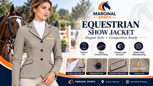 Veste de concours équestre pour femme Marginal Sports, gris uni, avec passepoil noir et boutons sur le devant - Product Image 5