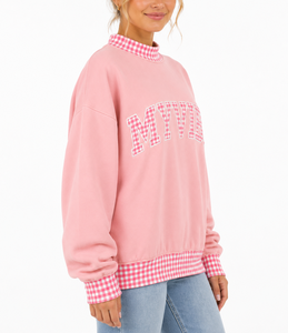 Sudadera Oversize Personalizada para Mujer con Cuello Alto Simulado, Gris Oscuro con Estampado de Guingán, Hombros Caídos, Casual, de Forro Polar, Ajuste Holgado - Product Image 2