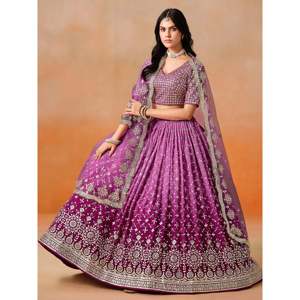 Lehenga Choli de Georgette Rosa Bordado para Mujer, Talla Grande - Product Image 6