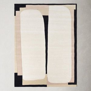 Tapis en laine tufté à la main de qualité supérieure, motif géométrique de designer, à poils bicolores, tapis d'appoint en laine tufté à la main - Product Image 1