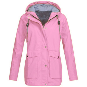 Women Rain <b>Jacket</b> Hooded Waterproof Windproof Outdoor <b>Lightweight</b> Raincoat <b>Ladies</b> Coat Yellow Blue Black Red Pink - Product Image 3
