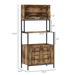 Mobiletto per Microonde BakerFT in Stile Rustico Marrone con Ante a Persiana, Arredo Cucina con Presa di Corrente e Ripiani Portaoggetti - Product Image 3