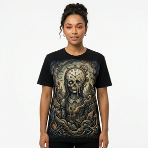 Camiseta Gráfica Personalizada Memento Mori para Mujer, Estampado Zombie Illuminata, Detalle en Lámina Dorada, Estilo Top de Algodón, Ropa con Estética Gótica - Product Image 2