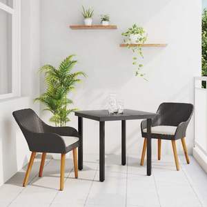 Ensemble de salle à manger de jardin en polyrotin noir 3 pièces avec coussins - Product Image 1