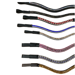 Frontières de tête en cuir de cheval durable avec trois rangées de cristaux noirs - Product Image 2