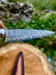 Couteau de Chef en Acier Damas Cuivré avec Manche en Bois pour Cuisine, Découpe, Désossage et Boucherie - Vente en Gros B2B OEM - Product Image 3