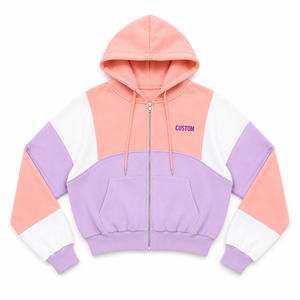 Customized Women's Oversized Color Block <b>Cropped</b> <b>Zip</b>-<b>Up</b> Hoodies Multi-Tone Patchwork Hooded Sweatshirt Y2K Hip Hop OEM 100% - Product Image 3