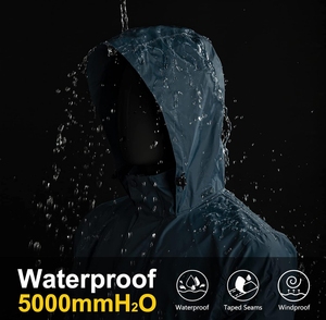Men's Waterproof Hooded <b>Jacket</b> <b>Packable</b> Design Blue Casual Spring Wear Zipper Closure Stand Collar Regular Fit - Product Image 3