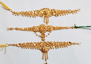 Collier ras du cou et bracelet de bras en or massif 22 carats, bijoux fins ethniques indiens pour mariée - Product Image 3