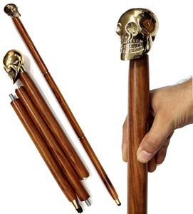 <b>Antique</b> brass and wooden <b>walking</b> cane with carved handle for luxury gentleman style and classic support - Product Image 5