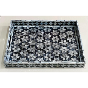 Bandeja Rectangular de Madera con Incrustaciones de MOP Negra y Plateada, Hecha a Mano, Decorativa, de Lujo, Duradera, Ecológica, para Hogares Modernos - Product Image 1