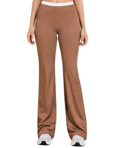 Ensemble de sport pour femme : soutien-gorge contrastant marron mocha et blanc et pantalon évasé taille haute extensible pour yoga, fitness, gym – Vente en gros OEM personnalisée - Product Image 6