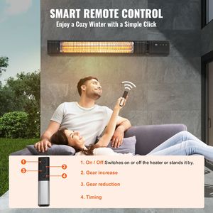Calentador Eléctrico Infrarrojo para Patio de 1500W con Control Remoto, Calentador Exterior de Carbono con 9 Velocidades, Temporizador de 24h, Calentador Infrarrojo de 1500W - Product Image 6