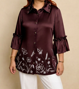 Hot Sale Women Shirts Lightweight and Breathable Cotton Fabric Loose Fashionable Casual Shirts with Flare Sleeve Bulk Export - Product Image 3