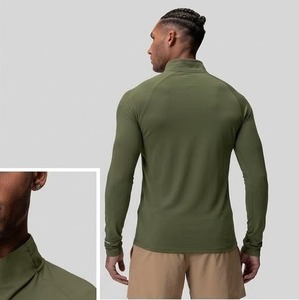 Ropa Deportiva para Hombre, Camiseta Deportiva de Compresión con Cierre de Cremallera, Manga Corta, Color Verde Oliva, Secado Rápido, Sin Cuello, Informal, para Verano, con Logotipo Frontal - Product Image 2
