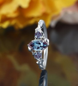 Bague de fiançailles et de mariage en argent sterling 925 plaqué or rose Alexandrite, pierre précieuse à changement de couleur, bijoux de mariée vintage, cadeau - Product Image 3