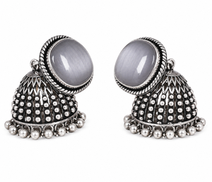 Latest Design White Stone <b>Oxidized</b> Silver Jhumka Earrings for Women Wholesale Supplier - Product Image 3