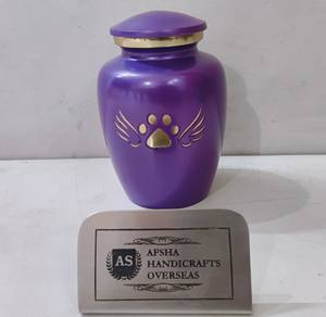 Hermosa Urna Funeraria Europea Azul Dorada con Pata y Corazón, con Palomas, Ecológica y Duradera, para Cenizas de Mascotas, de Metal - Product Image 4