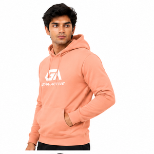 Sweat à capuche pour homme, hiver, uni, couleur pêche, imperméable, 100% coton polaire, coupe classique, avec poche, logo personnalisé sur le devant, décontracté, sport, gym - Product Image 1