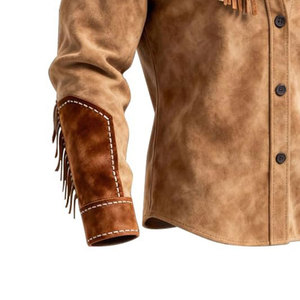 <b>Men's</b> <b>Suede</b> Leather Shirt <b>Jacket</b> With Fringe Western Style Casual Outwear Turn-down Collar Regular Sleeve Solid Color - Product Image 6