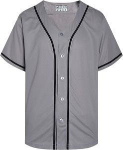 Camiseta de Béisbol Unisex Gris de Manga Corta con Cuello en V y Botones al Frente, Uniforme Transpirable de Malla para Adultos, Todas las Temporadas - Product Image 1