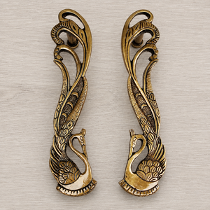 Poignée de porte SHUBHAM en laiton antique motif paon, 11 pouces, décorative vintage pour usage extérieur, entrée, porte principale, portail, armoire, meuble - Product Image 1