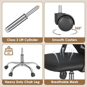 Sedia da Ufficio Ergonomica con Reclinazione a 135 Gradi, Altezza Regolabile 3,94 Pollici, Cuscino in Spugna Vergine, Design a Rete - Product Image 6