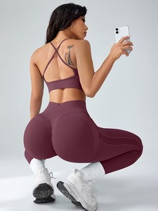 Ensemble de yoga décontracté 2 pièces pour femme : Soutien-gorge de sport à bretelles et Legging d'entraînement taille haute texturé losanges, léger et athlétique - Product Image 6