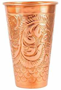 Verre à pied en cuivre pur à motif floral en relief, pour eau, vaisselle, hôtels, restaurants, fournitures de boissons - Product Image 3