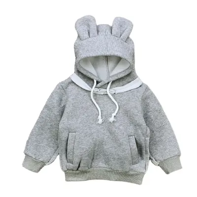 Solid Color Fashion Tops for Boys Girls Pullover Bear Ear Hooded Sweatshirt Long Sleeve Autumn Kids Hoodies