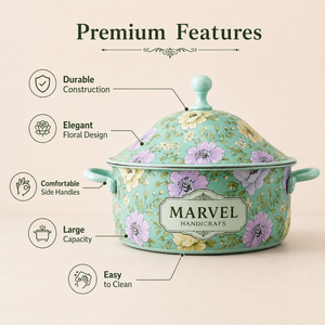 Olla térmica de acero inoxidable con aislamiento y tapa, diseño floral menta, de Marvel Handicrafts, para mantener la comida caliente, ideal para servir en la cocina. - Product Image 5