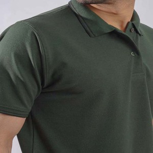 Polo à manches courtes pour homme, couleur unie, décontracté, tricoté, uni, vert - Product Image 2