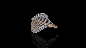 Designer Party Wear <b>Bracelet</b> with Lab Grown Diamond Two Tone Leaf Pattern Open Cuff <b>Bracelet</b> for Women - Product Image 3
