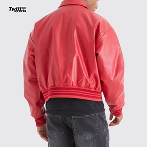 Vestes d'extérieur pour hommes avec logo personnalisé au design de luxe Veste en cuir de haute qualité Broderie personnalisée de couleur rouge - Product Image 2