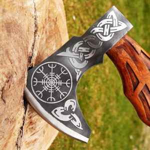 Hache à barbe de style Viking en acier au carbone forgé à la main, hache de bataille Viking artisanale personnalisée OEM pour le travail du bois avec fourreau en cuir - Product Image 4