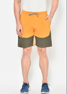 Pantalones Cortos Deportivos para Hombre con Bloques de Color, Cintura Media, Elásticos, de Secado Rápido, con Paneles, Tipo Bermuda, Naranja y Verde, de Poliéster - Product Image 2