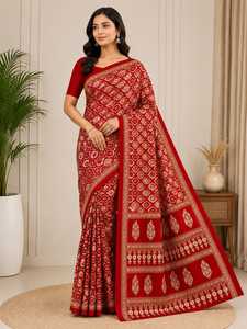 Premium Handmade Ajrakh Block Print <b>Saree</b> for Women Traditional Ethnic Wear - Product Image 3