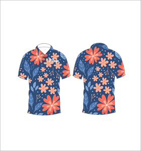 เสื้อโปโลชายสีน้ำเงินลายดอกไม้เขตร้อน พิมพ์ลายทั่วตัว แขนสั้น สไตล์ลำลอง สำหรับเล่นกอล์ฟ - Product Image 1